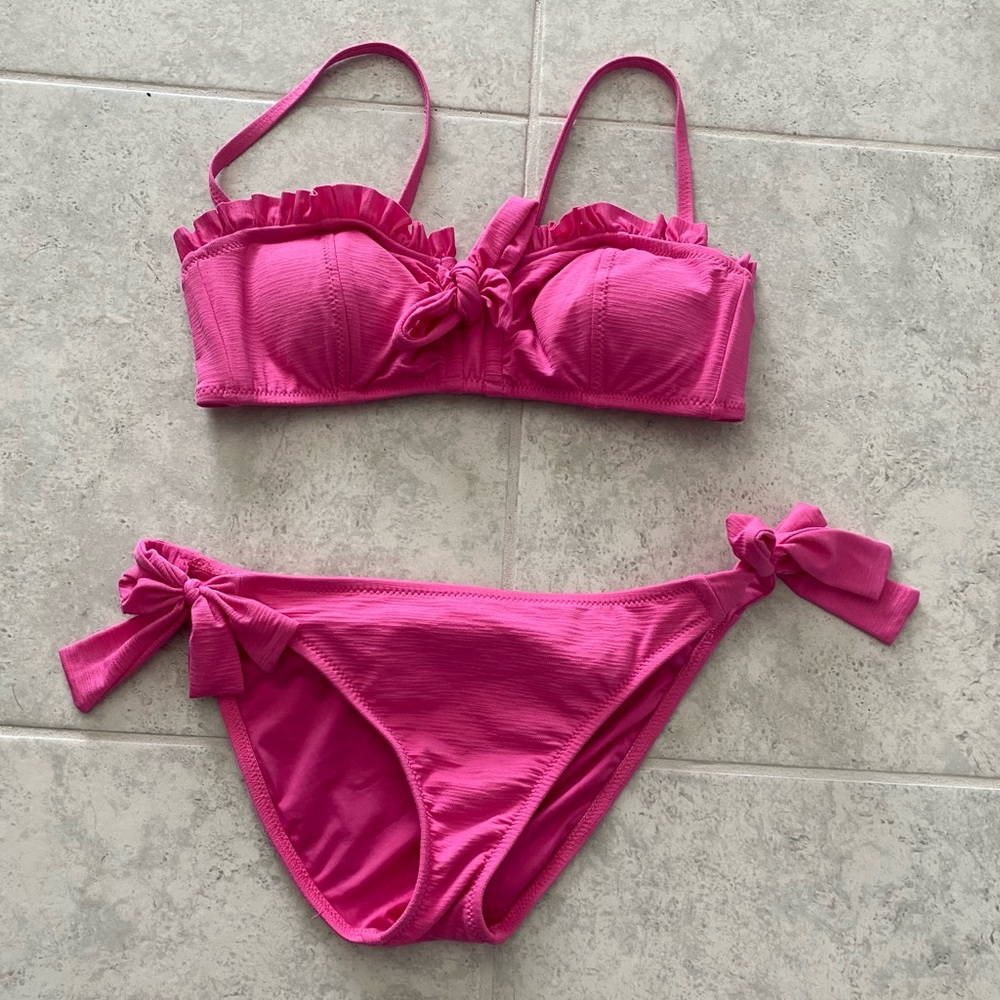 Betsey Johnson Azalea Pink Cake Pop Side Tie Hipster Bikini Swimsuit Large